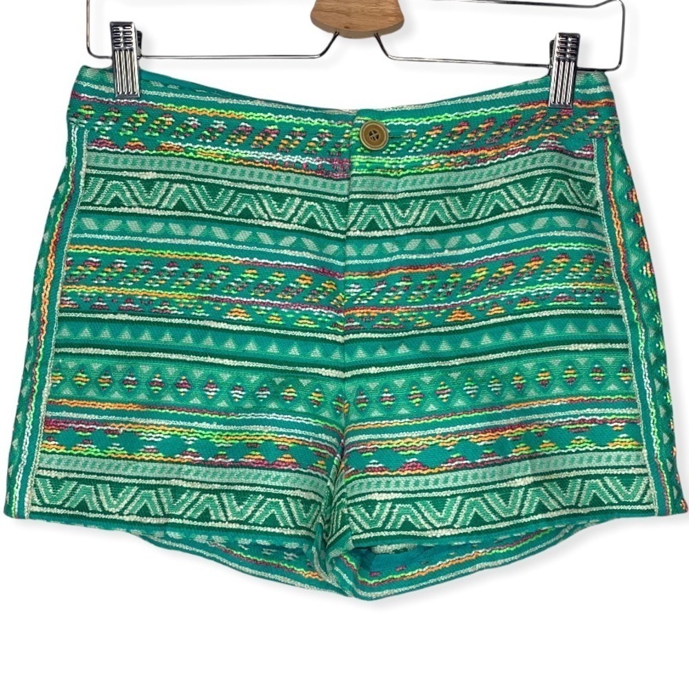 Anthropologie Elevenses Costa Aztec Colorful Neon Embroidered Shorts Size 0